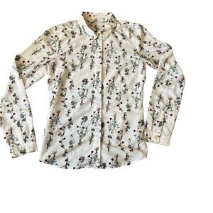 Womens transparent silky feel Feminine Corpcore floral blouse size XS